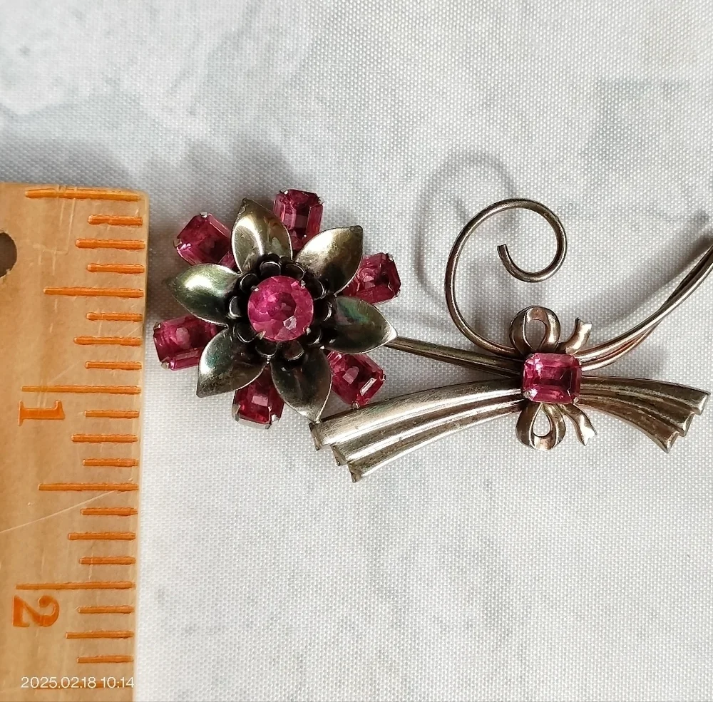 Vintage Oversized Sterling Silver & Pink Crystal Rhinestone Brooch 3